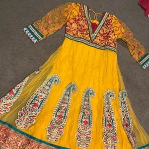 Orange, red and green Indian anarkali suit